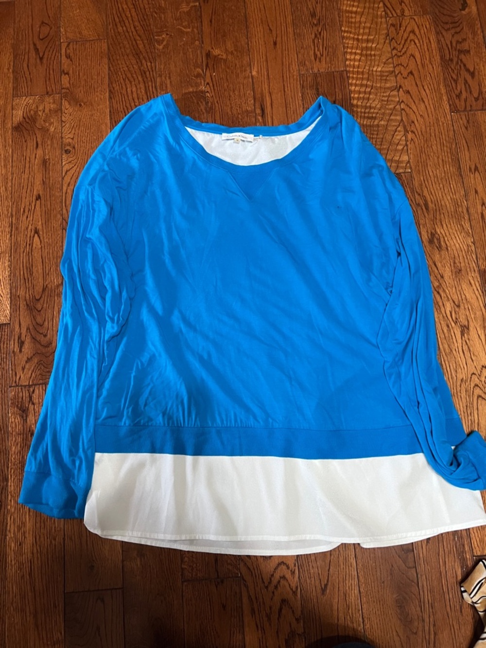 Calvin Klein Bright Blue Long-Sleeve Top with White Hem